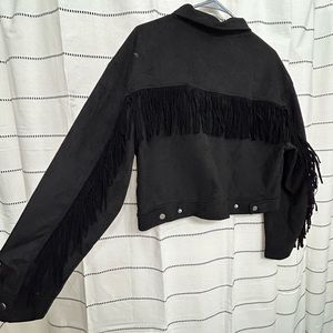 NWT - Black fringe velvet jacket/top